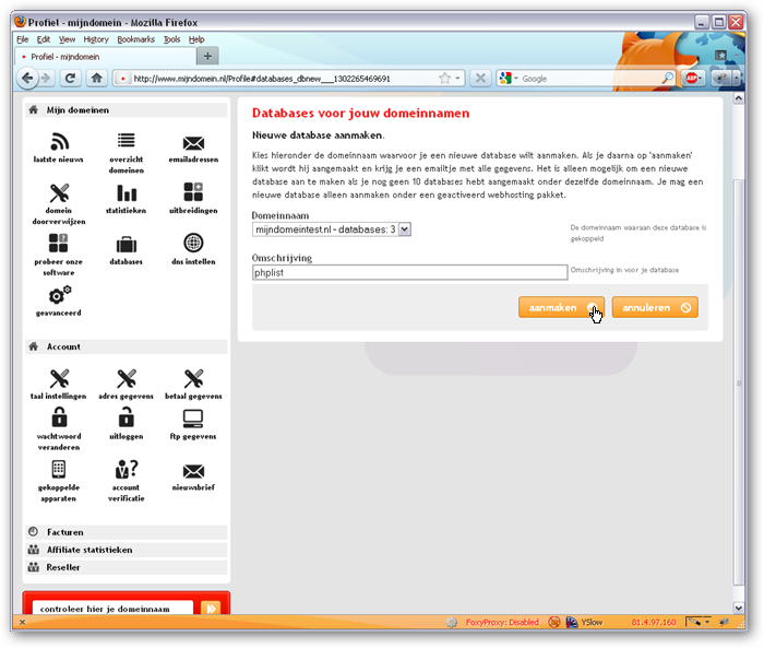 Database aanmaken