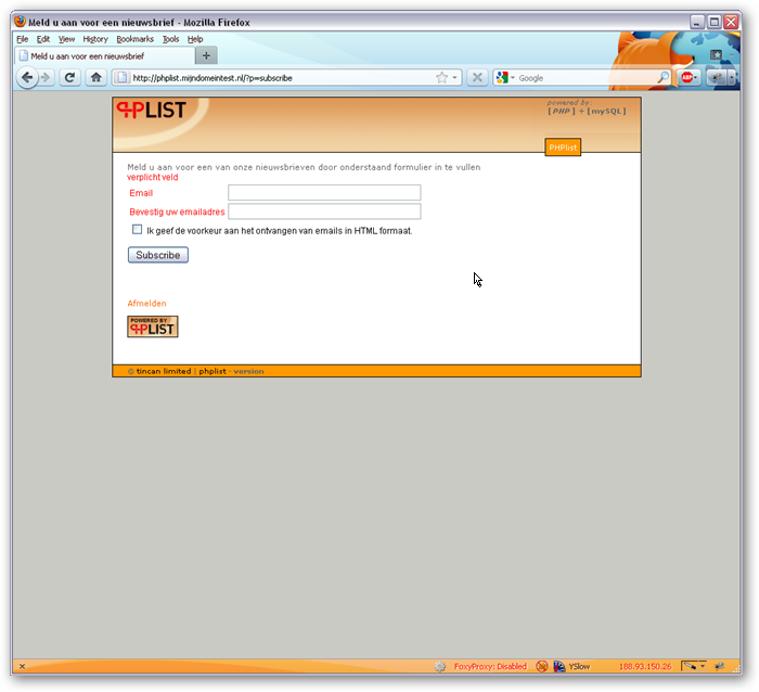 phplist geinstalleerd