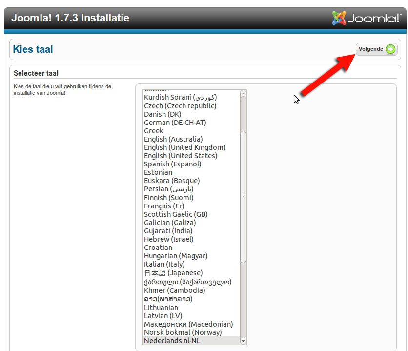 Joomla eerste scherm