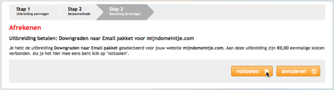 Icoon downgraden naar hosting pakket