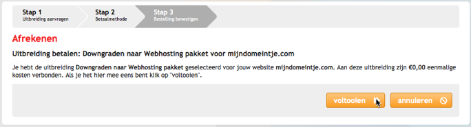 downgraden naar hosting pakket