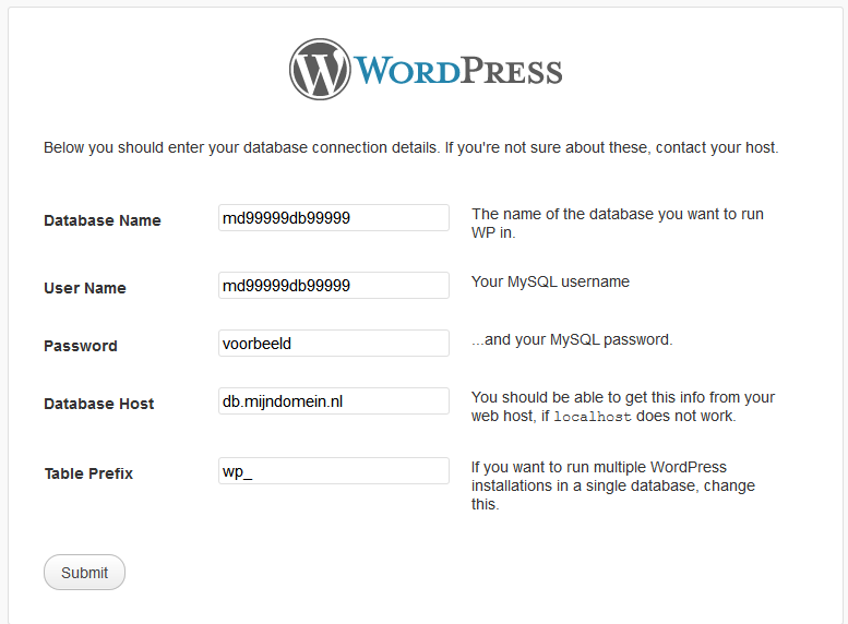 Invoeren van uw Database gegevens Invoeren van uw Database gegevens