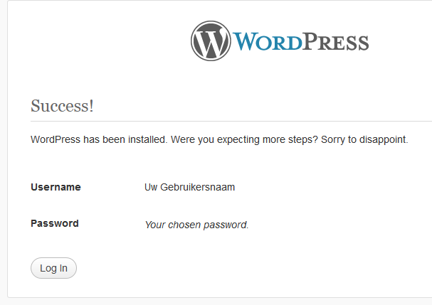 Stap 6 WordPress Installatie Stap 6 WordPress Installatie